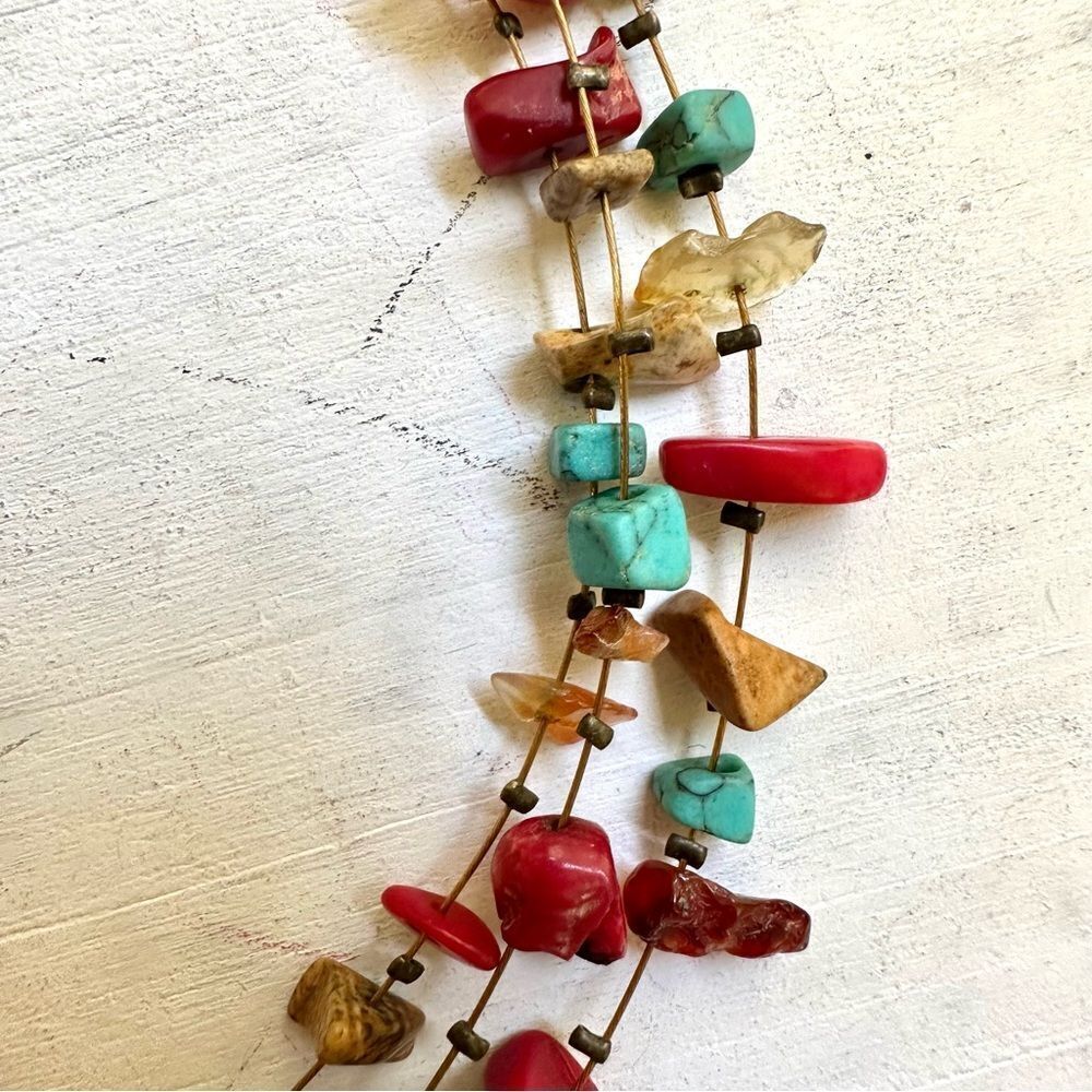 Colorful multi strand chip stone necklace - Picture 6 of 8